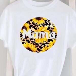 MAMA Sunflower Yellow Background Printed Round Neck Short-Sleeved T-Shirt Size L